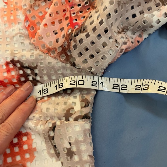 SANDRA Darren sheath Dress Sz 16 mesh floral print short Sleeve white peach gray - Picture 10 of 12